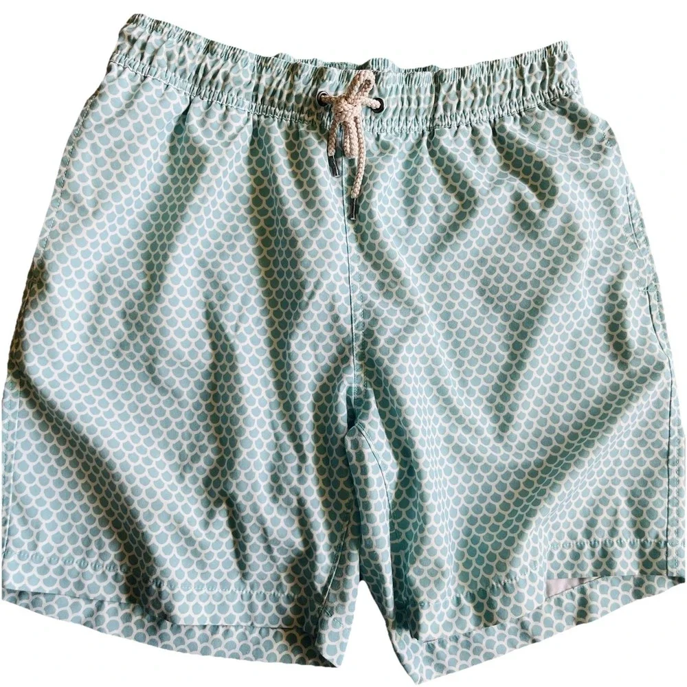 Faherty Swim Trunks Mens Large Blue Geometric Print Lined Elastic Waist